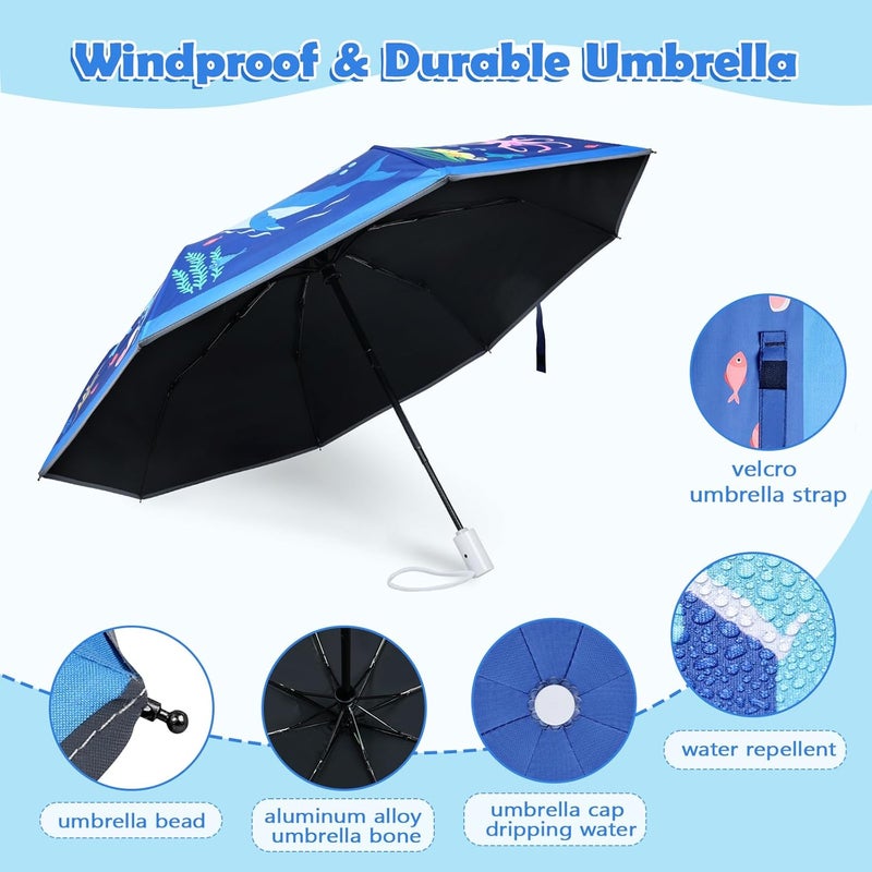 Decalsweet Kids Folding Umbrella Auto Open/Close Anti-rebound Safe Design UV Resistant Automatic Children Travel Umbrellas 8 Rib Reinforced Canopy 360° Reflective Strip Lightweight Cute Umbrella for Girls & Boys - Image 4
